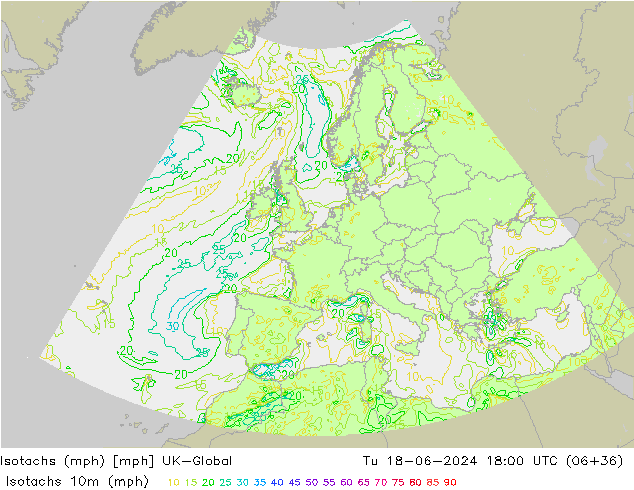 Isotachs (mph) UK-Global Út 18.06.2024 18 UTC