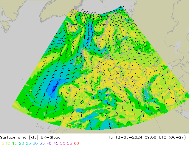 Wind 10 m UK-Global di 18.06.2024 09 UTC