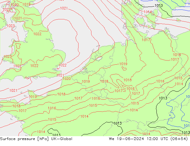 Atmosférický tlak UK-Global St 19.06.2024 12 UTC