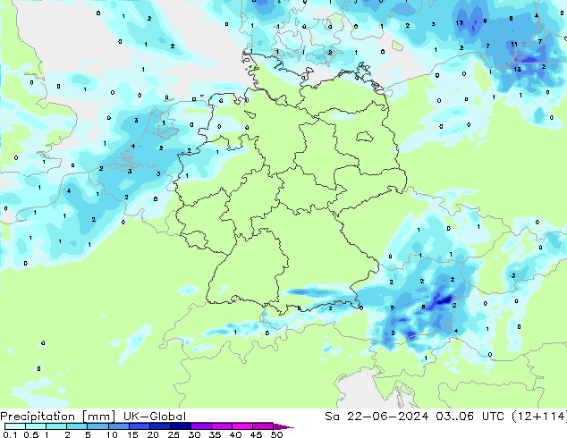 Srážky UK-Global So 22.06.2024 06 UTC