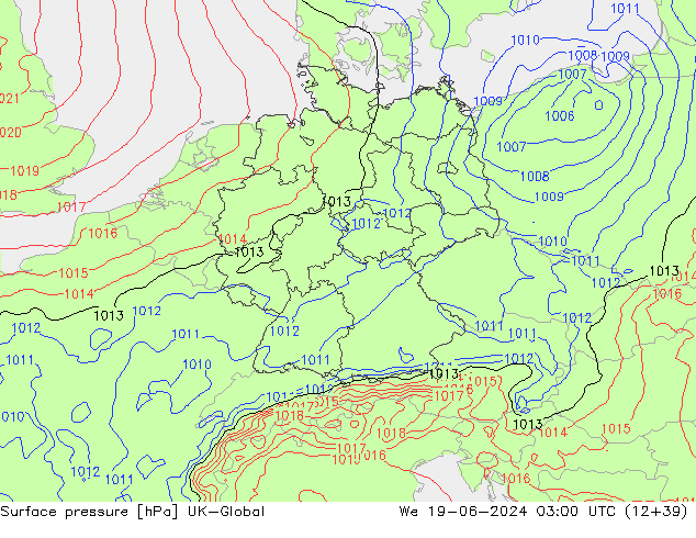Surface pressure UK-Global We 19.06.2024 03 UTC
