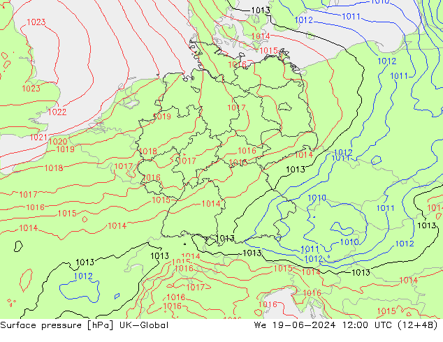 Surface pressure UK-Global We 19.06.2024 12 UTC