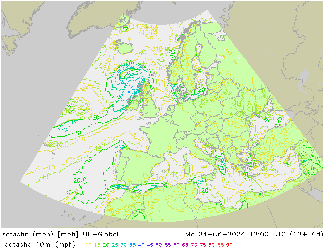 Isotachs (mph) UK-Global пн 24.06.2024 12 UTC