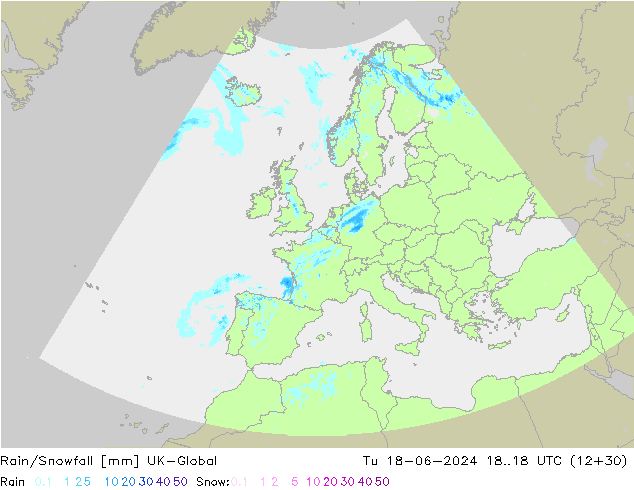 Rain/Snowfall UK-Global Tu 18.06.2024 18 UTC