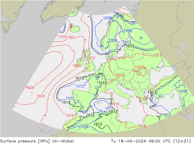 приземное давление UK-Global вт 18.06.2024 09 UTC