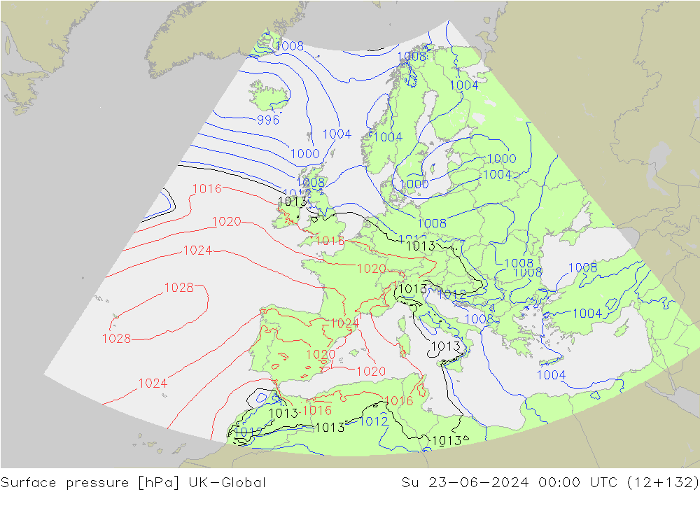 Atmosférický tlak UK-Global Ne 23.06.2024 00 UTC