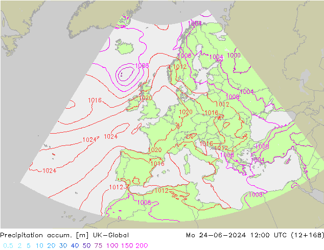 Precipitation accum. UK-Global Mo 24.06.2024 12 UTC