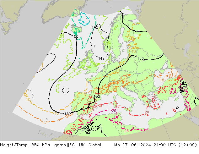 Height/Temp. 850 hPa UK-Global Mo 17.06.2024 21 UTC