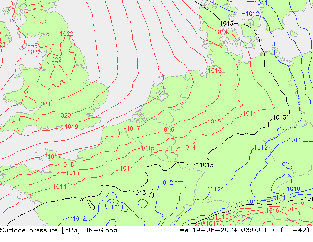 Atmosférický tlak UK-Global St 19.06.2024 06 UTC