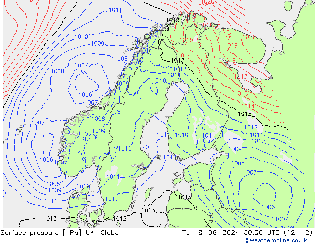 Pressione al suolo UK-Global mar 18.06.2024 00 UTC