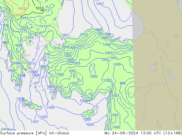Surface pressure UK-Global Mo 24.06.2024 12 UTC