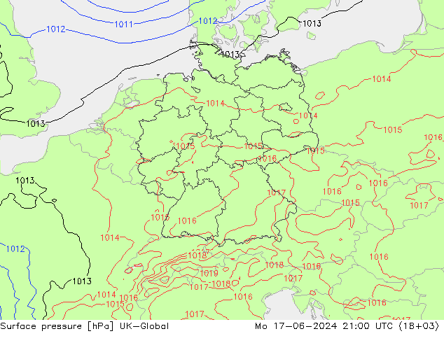 Surface pressure UK-Global Mo 17.06.2024 21 UTC