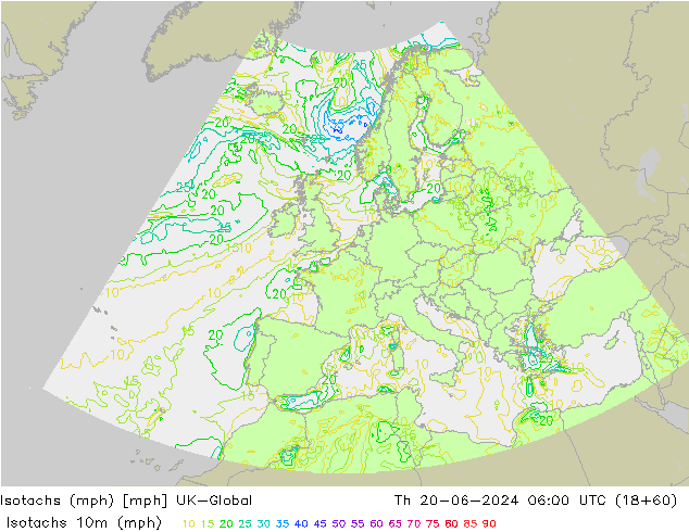 Isotachs (mph) UK-Global чт 20.06.2024 06 UTC