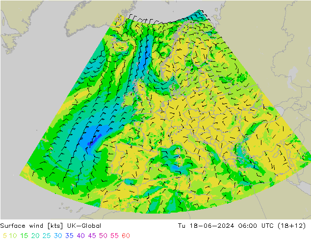 Surface wind UK-Global Út 18.06.2024 06 UTC