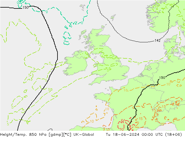 Height/Temp. 850 hPa UK-Global Ter 18.06.2024 00 UTC