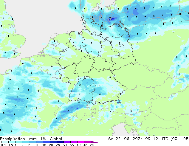 Precipitation UK-Global Sa 22.06.2024 12 UTC