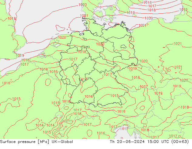 Atmosférický tlak UK-Global Čt 20.06.2024 15 UTC