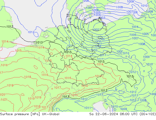 Surface pressure UK-Global Sa 22.06.2024 06 UTC