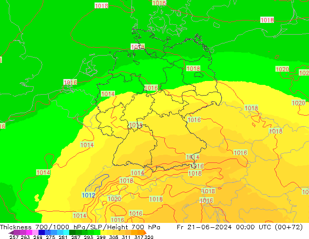 Thck 700-1000 hPa UK-Global ven 21.06.2024 00 UTC
