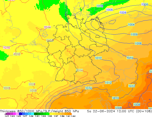 Thck 850-1000 hPa UK-Global Sa 22.06.2024 12 UTC