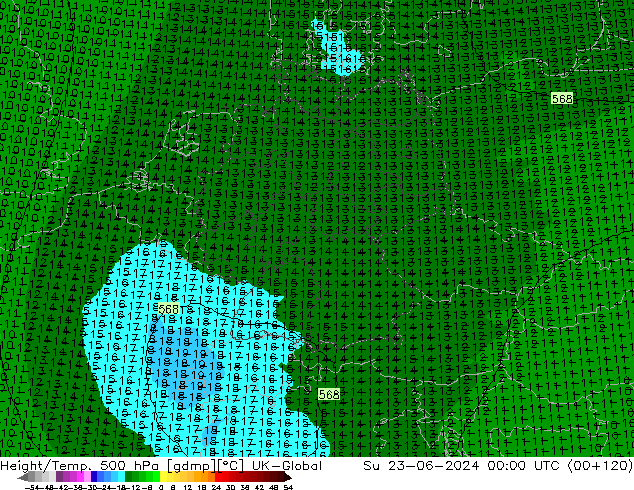 Height/Temp. 500 hPa UK-Global Su 23.06.2024 00 UTC