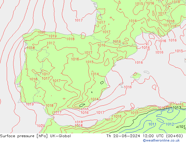 приземное давление UK-Global чт 20.06.2024 12 UTC