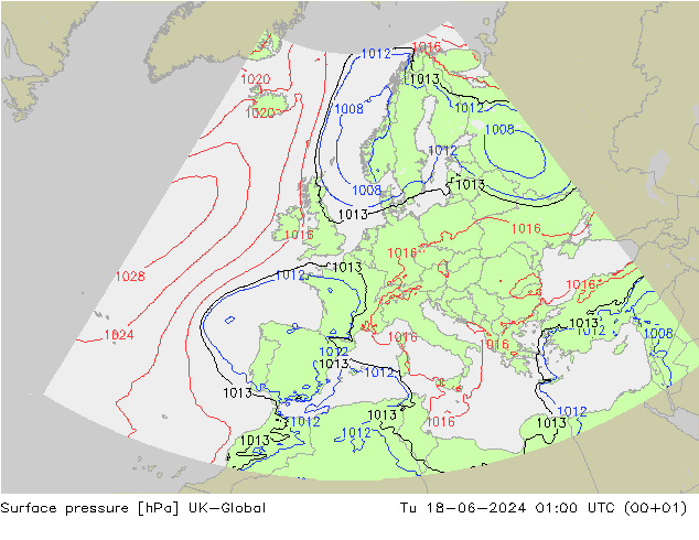 Pressione al suolo UK-Global mar 18.06.2024 01 UTC