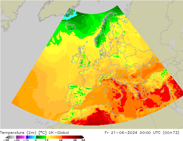 Sıcaklık Haritası (2m) UK-Global Cu 21.06.2024 00 UTC