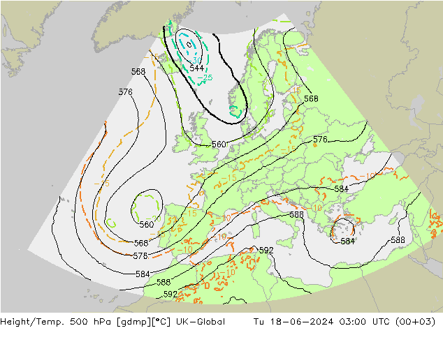 Height/Temp. 500 гПа UK-Global вт 18.06.2024 03 UTC