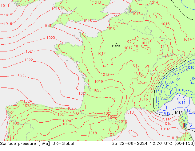 pressão do solo UK-Global Sáb 22.06.2024 12 UTC