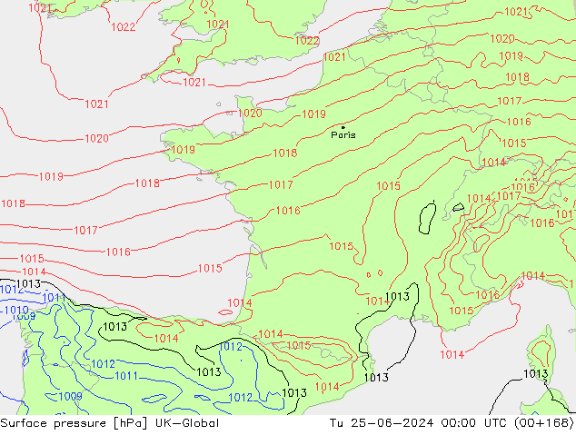 Luchtdruk (Grond) UK-Global di 25.06.2024 00 UTC