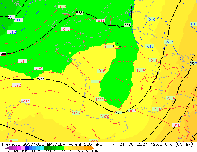 Schichtdicke 500-1000 hPa UK-Global Fr 21.06.2024 12 UTC