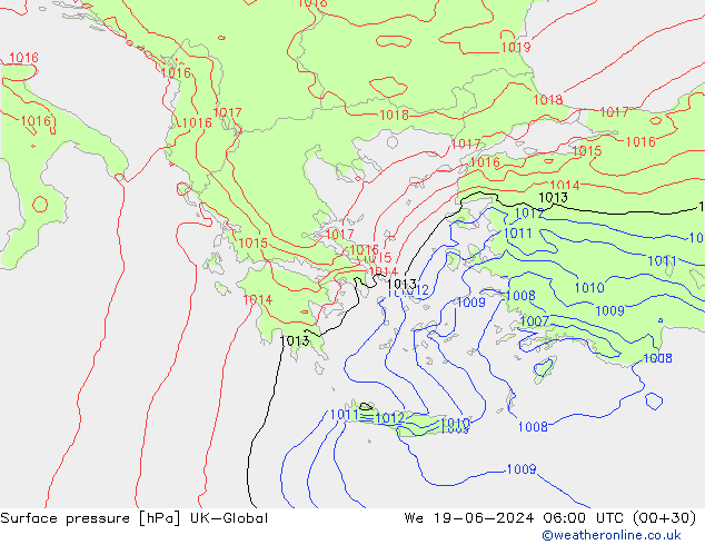 pressão do solo UK-Global Qua 19.06.2024 06 UTC