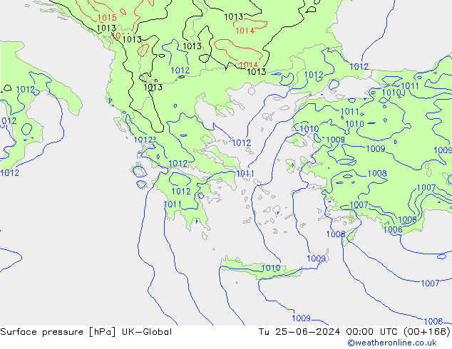 Surface pressure UK-Global Tu 25.06.2024 00 UTC