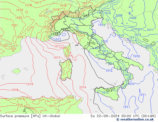 Luchtdruk (Grond) UK-Global za 22.06.2024 00 UTC