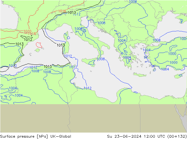 Luchtdruk (Grond) UK-Global zo 23.06.2024 12 UTC