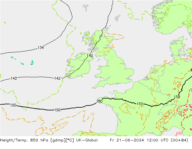 Géop./Temp. 850 hPa UK-Global ven 21.06.2024 12 UTC