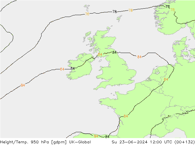 Hoogte/Temp. 950 hPa UK-Global zo 23.06.2024 12 UTC