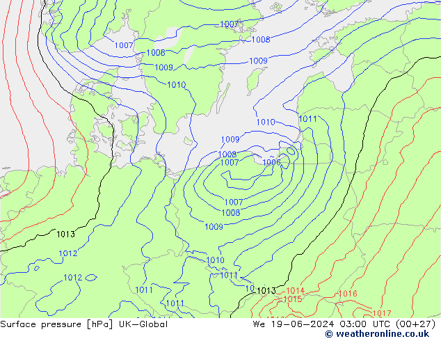 Atmosférický tlak UK-Global St 19.06.2024 03 UTC