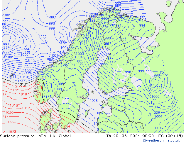 Surface pressure UK-Global Th 20.06.2024 00 UTC