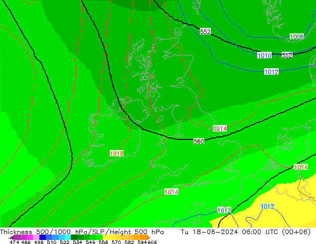 Thck 500-1000hPa UK-Global Út 18.06.2024 06 UTC