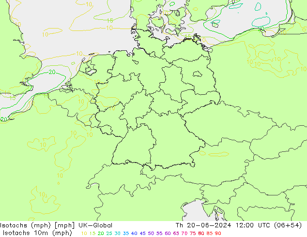 Isotachs (mph) UK-Global jeu 20.06.2024 12 UTC