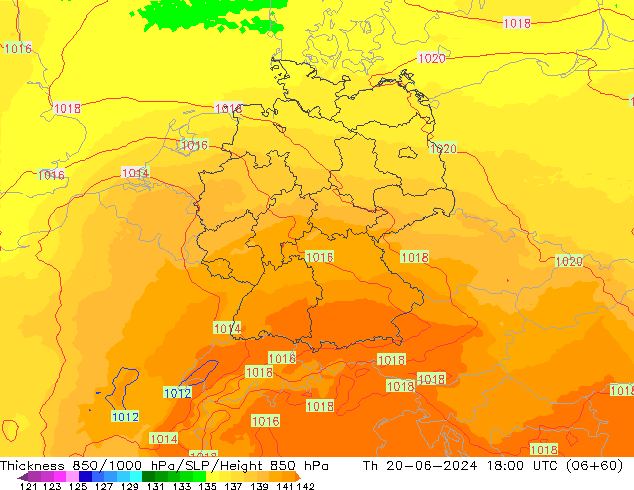 Thck 850-1000 гПа UK-Global чт 20.06.2024 18 UTC