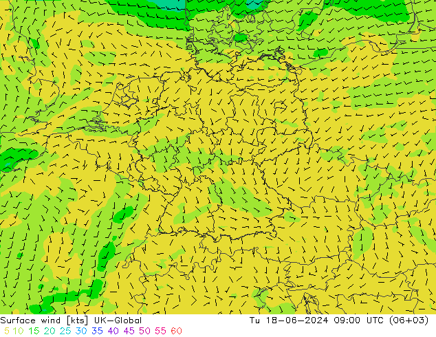 风 10 米 UK-Global 星期二 18.06.2024 09 UTC