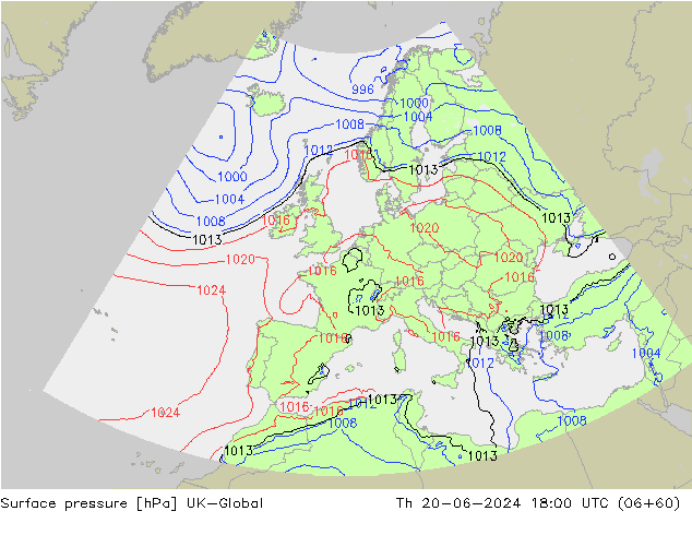 Surface pressure UK-Global Th 20.06.2024 18 UTC