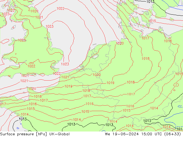 pression de l'air UK-Global mer 19.06.2024 15 UTC