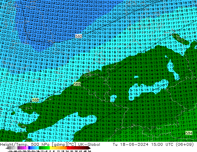 Géop./Temp. 500 hPa UK-Global mar 18.06.2024 15 UTC