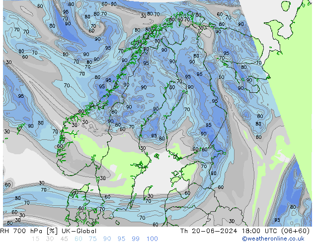 RH 700 hPa UK-Global Do 20.06.2024 18 UTC