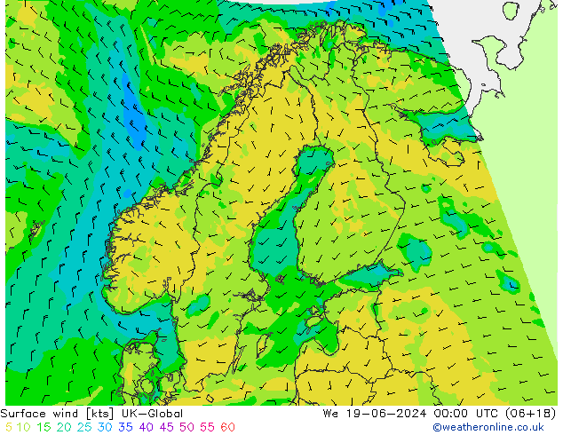 Rüzgar 10 m UK-Global Çar 19.06.2024 00 UTC