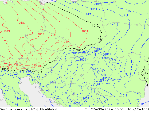 pression de l'air UK-Global dim 23.06.2024 00 UTC